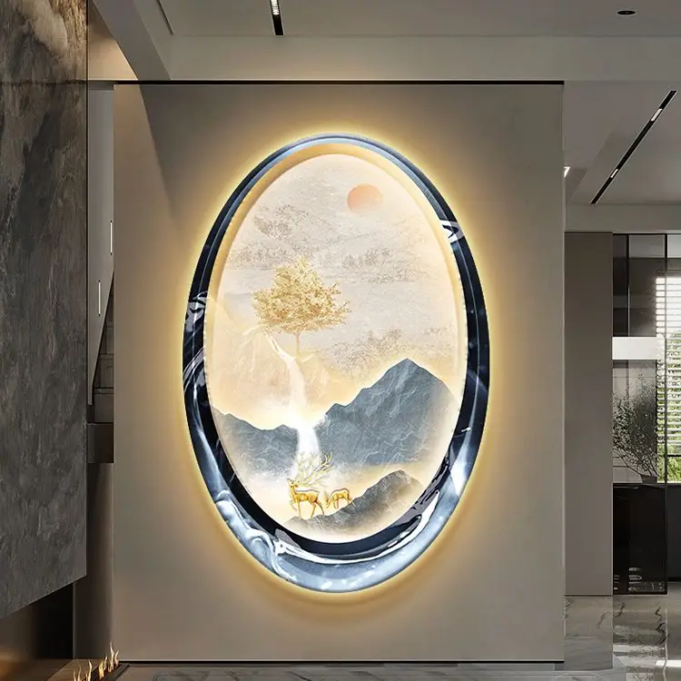 Modern Entrance Abstract Decorative Painting Creative Design Mural Lamp Corridor LED Hanging Painting Home Decor Light Painting
