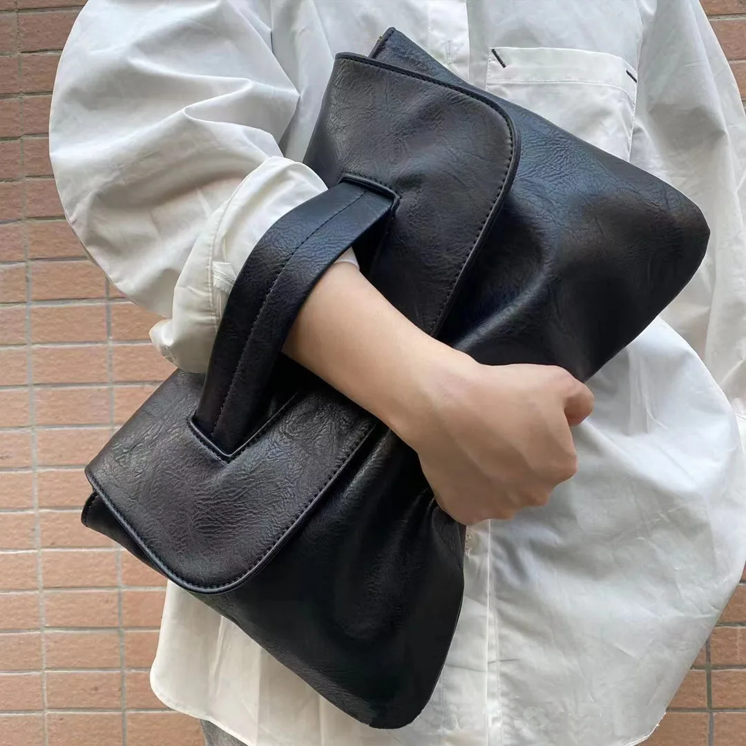 2026 new folding handbag for women, large capacity simple business handbag distressed texture daily office handbag envelope bag