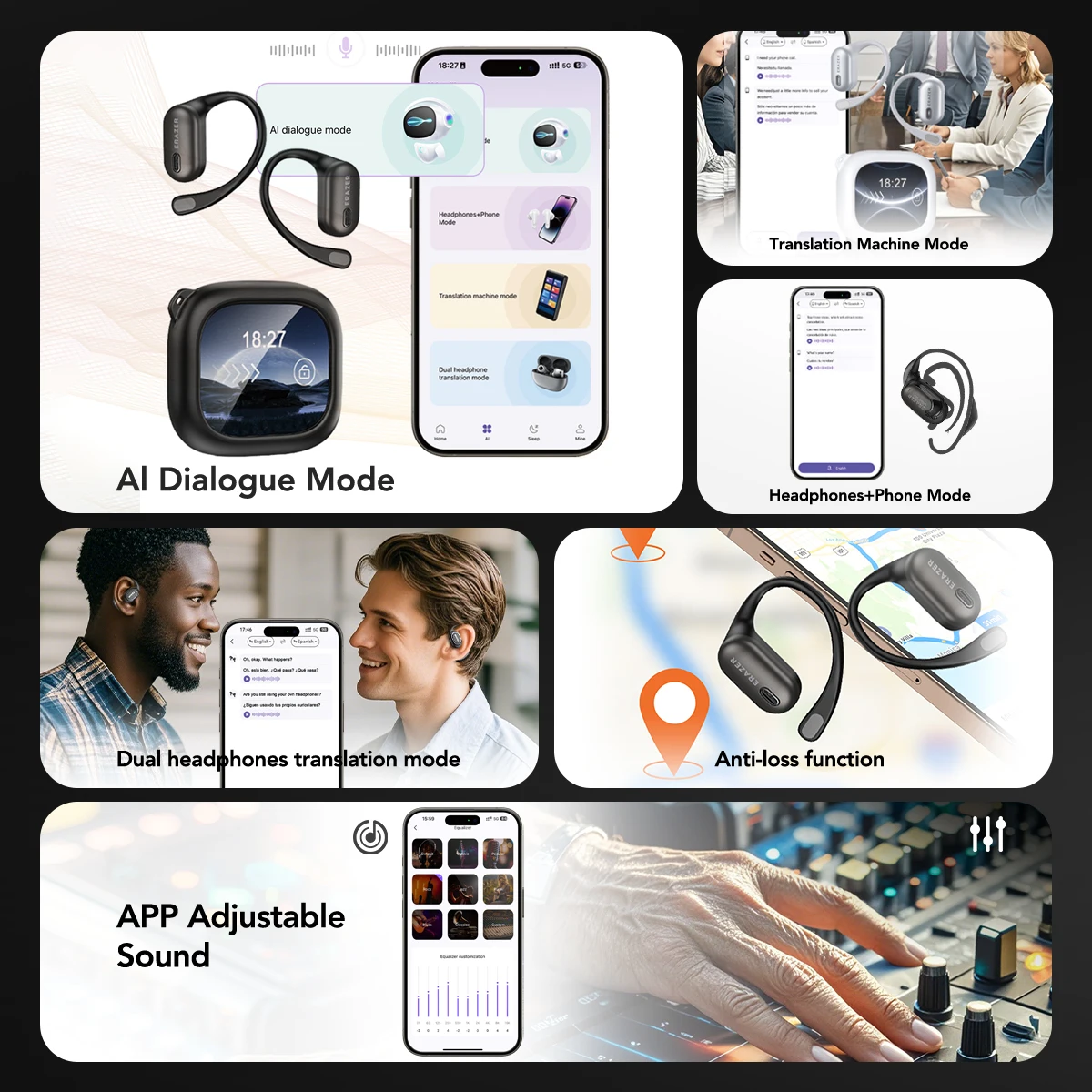 ERAZER XF38 سماعات بلوتوث LCD تعمل باللمس OWS سماعات رأس لاسلكية رياضية سماعات أذن مع ميكروفون طويل العمر مريح