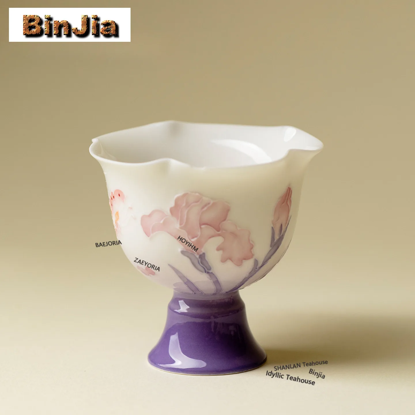 50ml Pastel Hand-painted Iris Flower Teacup Creative Tea Bowl Set Of Cups Tea-tasting Smelling Cup Jianzhan Master Cup Drinkware