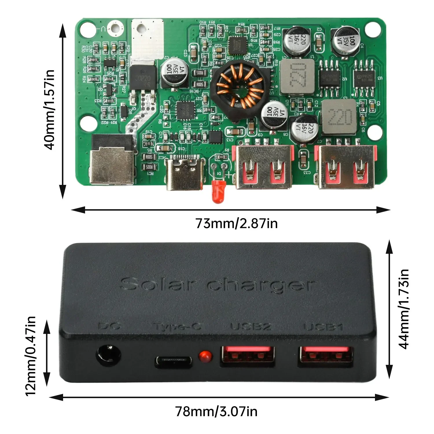 PD 100W Solar-Spannungsregler-Controller mit Typ-C PD & Dual-USB-Schnellladung für Solarpanels DIY-Strommodul – Detail 2