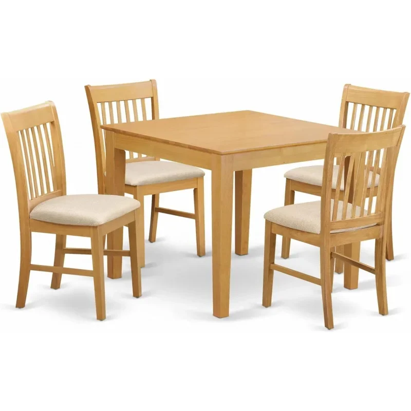 OXNO5-OAK-C 5 Piece Dinette Set for 4 Includes a Square Room Table and 4 Linen Fabric Upholstered Dining Chairs, 36x36 Inch