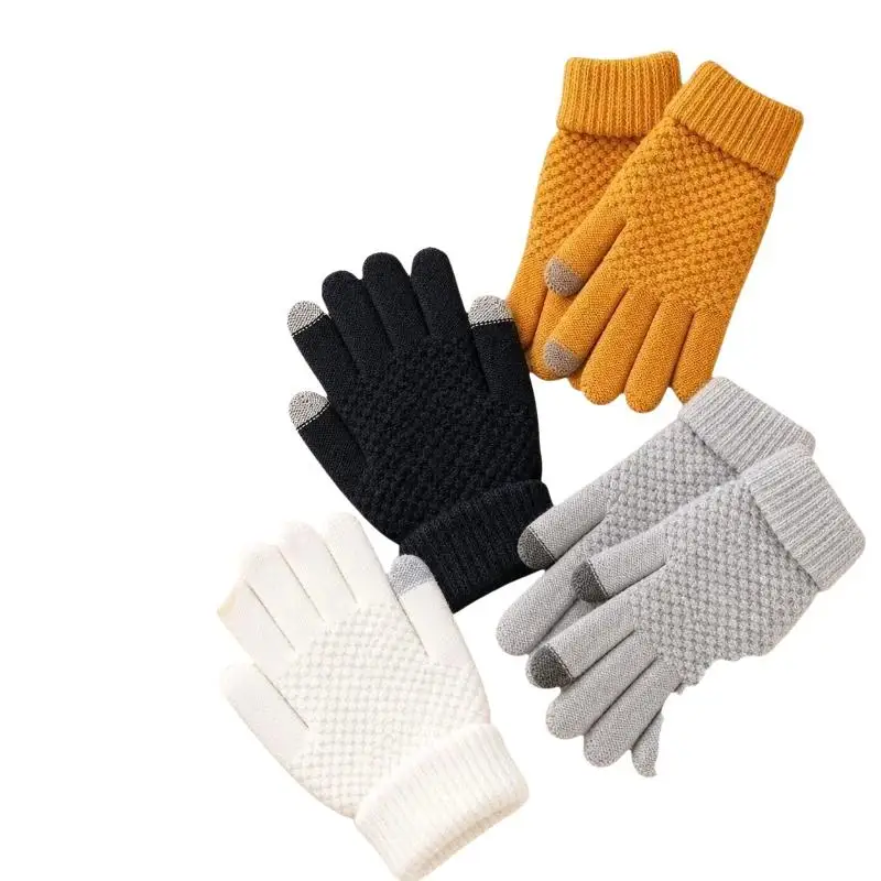 Damen Herren Warme Winter-Touchscreen-Handschuhe, dehnbare klassische Strick-Fäustlinge, Woll-Fingerhandschuhe für Outdoor, Radfahren und Autofahren – Detail 7