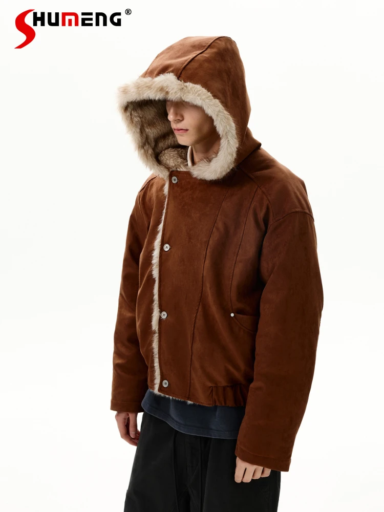 Couple 2025 Winter New Parkas High-End Faux Fur Collar Hooded Coats Men Women Long Sleeve Handsome Solid Color Hoodies Parkas