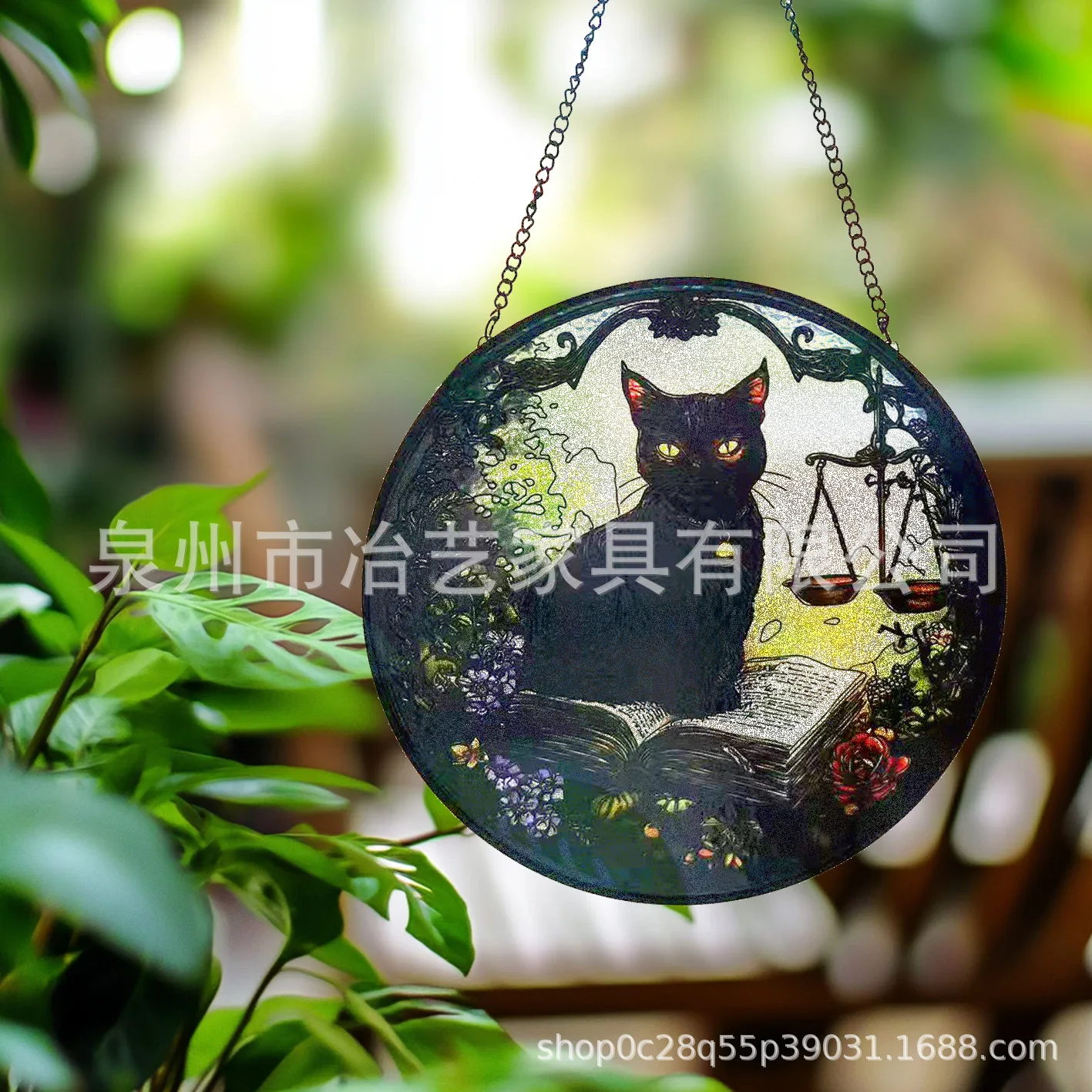 

Cute Cartoon Cat Colorful Oil Painting Black Cat Glass Pendant Home Catcher Garden Decoration Room Decor Decoracion Feng Shui