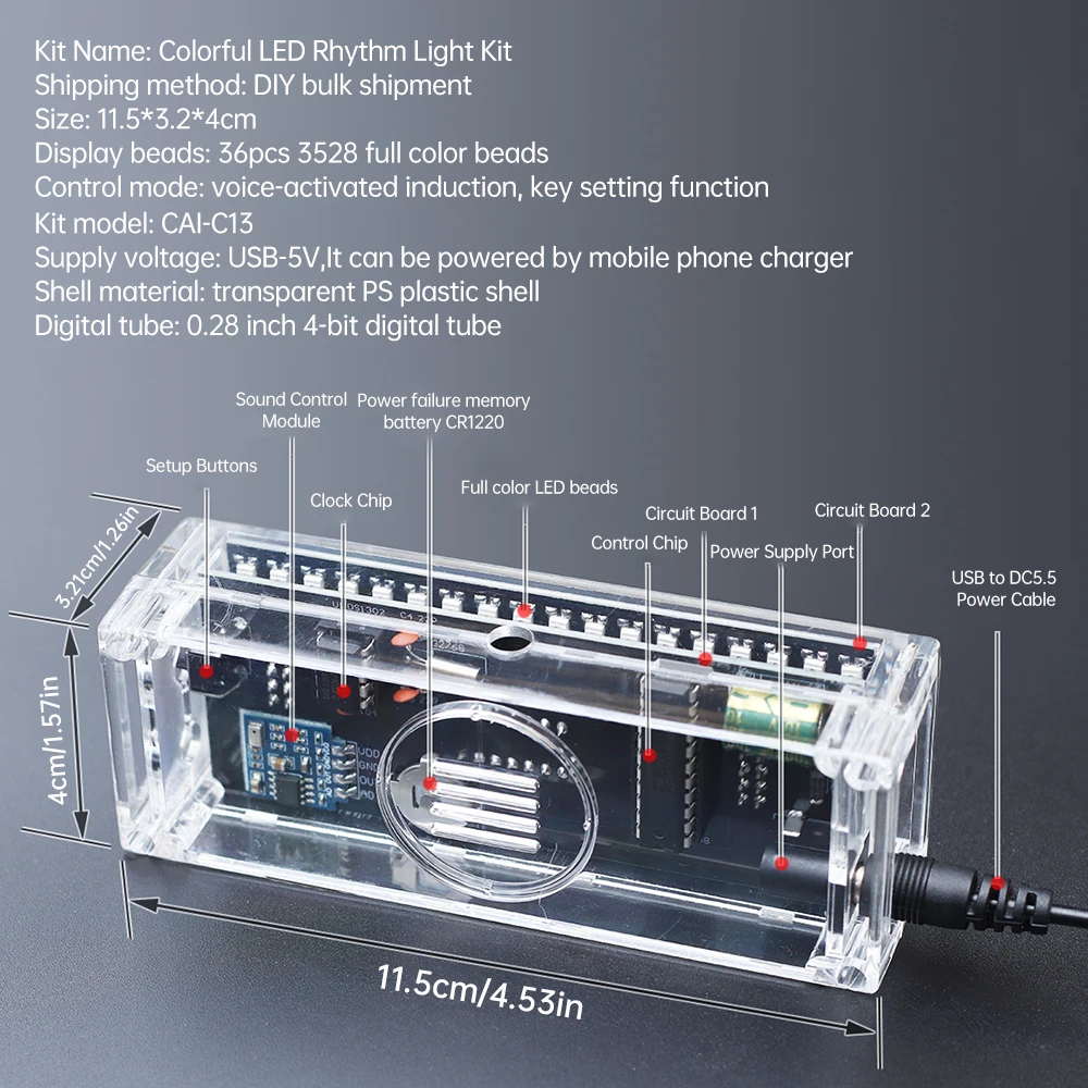 لتقوم بها بنفسك طقم الساعة الرقمية التحكم الصوتي الموسيقى الطيف عرض RGB LED لحام مشروع ممارسة لحام لتقوم بها بنفسك عدة إلكترونية #4