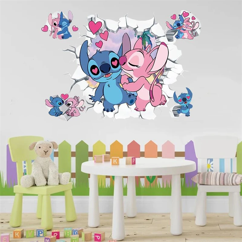 Levendige Cartoon Lilo & Stitch Muurstickers Voor Kinderkamer Kleuterschool Woonkamer Slaapkamer Wanddecoratie Geanimeerde Poster