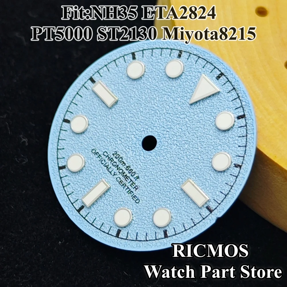 28.5mm NH35 Spark Pattern Watch Dial - Blue Red Green Luminous - Compatible with NH35 ETA2824 ST2130 PT5000 Miyota8215 Movements