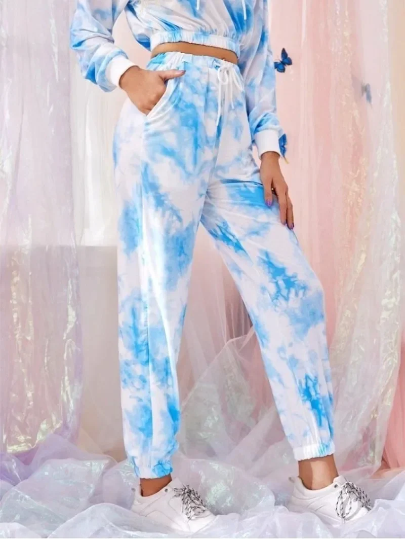 Women Two Piece Set Tie Dye Hooded Jogging Tracksuit 2023 New Fashion Plus Size Sport Set Loose Casual Stayhome Style Loungewear