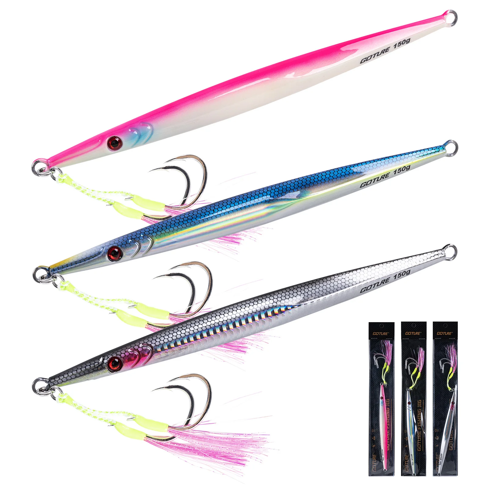 

Goture Jig Lure 150g/200g 3D Emulation Eye Sharp Fish Hook Bait Bass Fishing Boat Tackle Trout Jigging Lure Jig Saltwater Lure