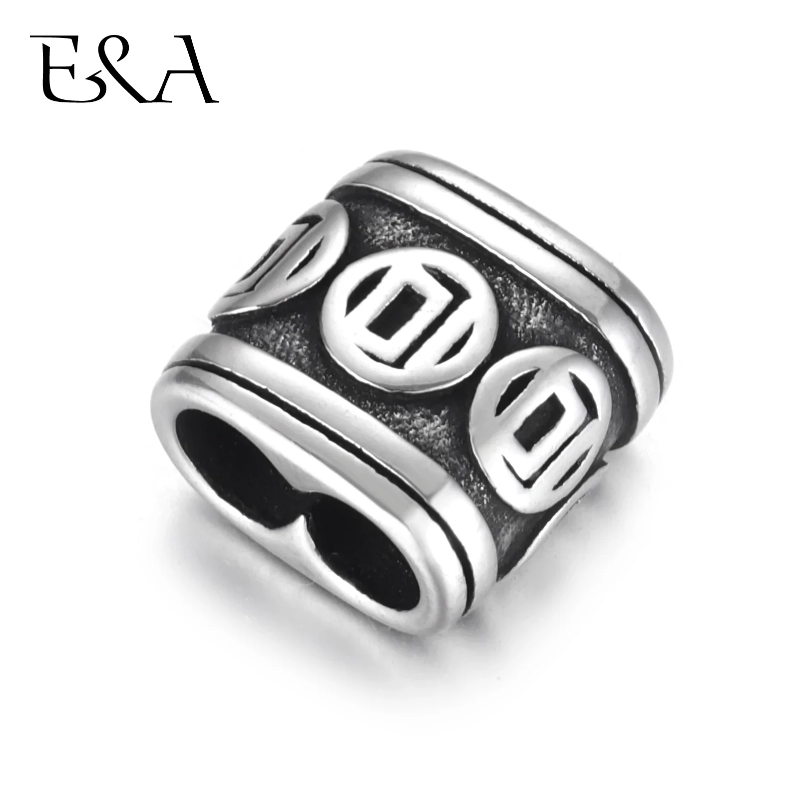 Stainless Steel Slider Beads Coin Patterned Double Hole 5mm for Leather Bracelet Making Jewelry DIY Slide Charm Accessories