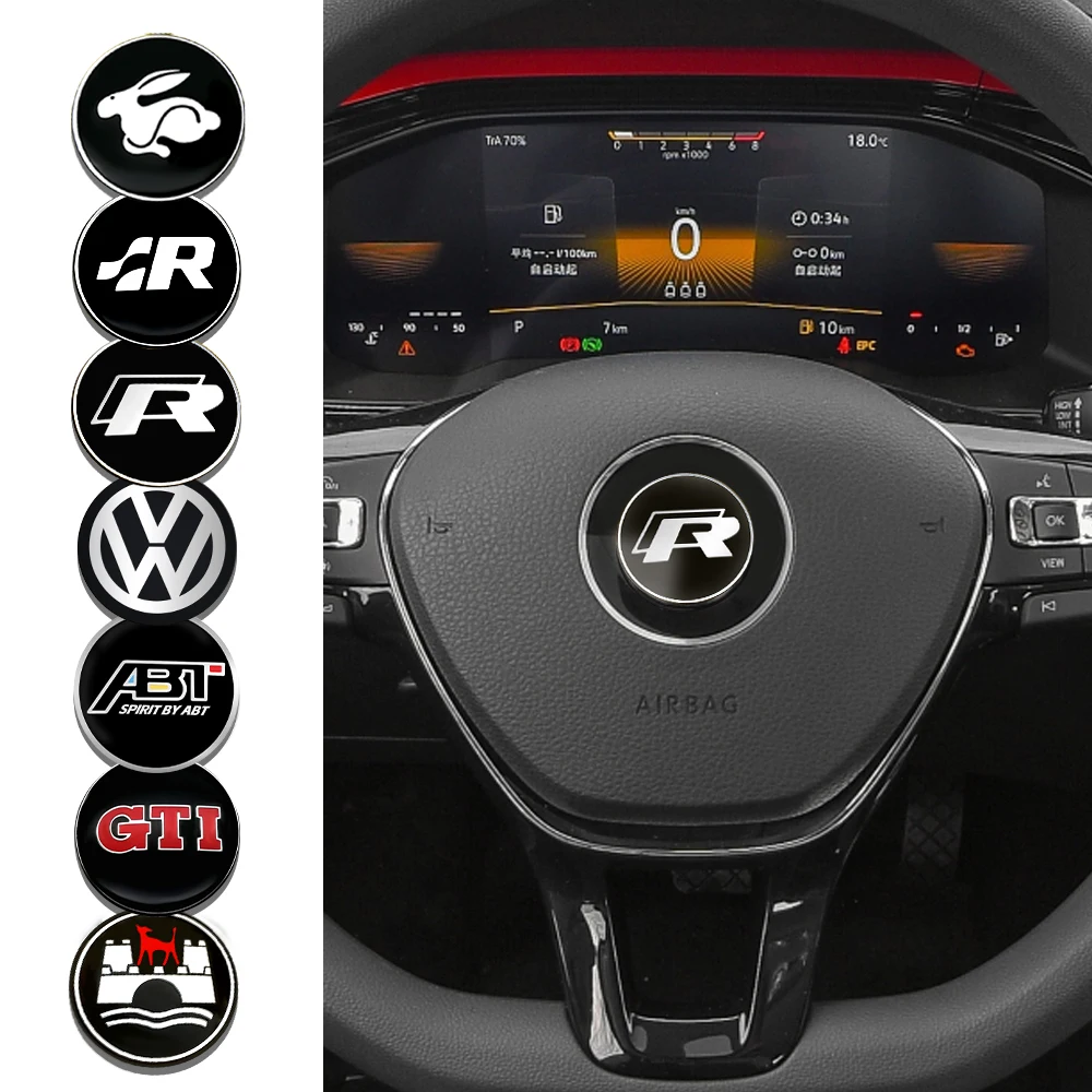 Aluminum Car Steering Wheel Logo Circle Trim Sticker for VW Golf Polo Jetta Mk6 Tiguan Passat Touran GTI ABT Old R Accessories