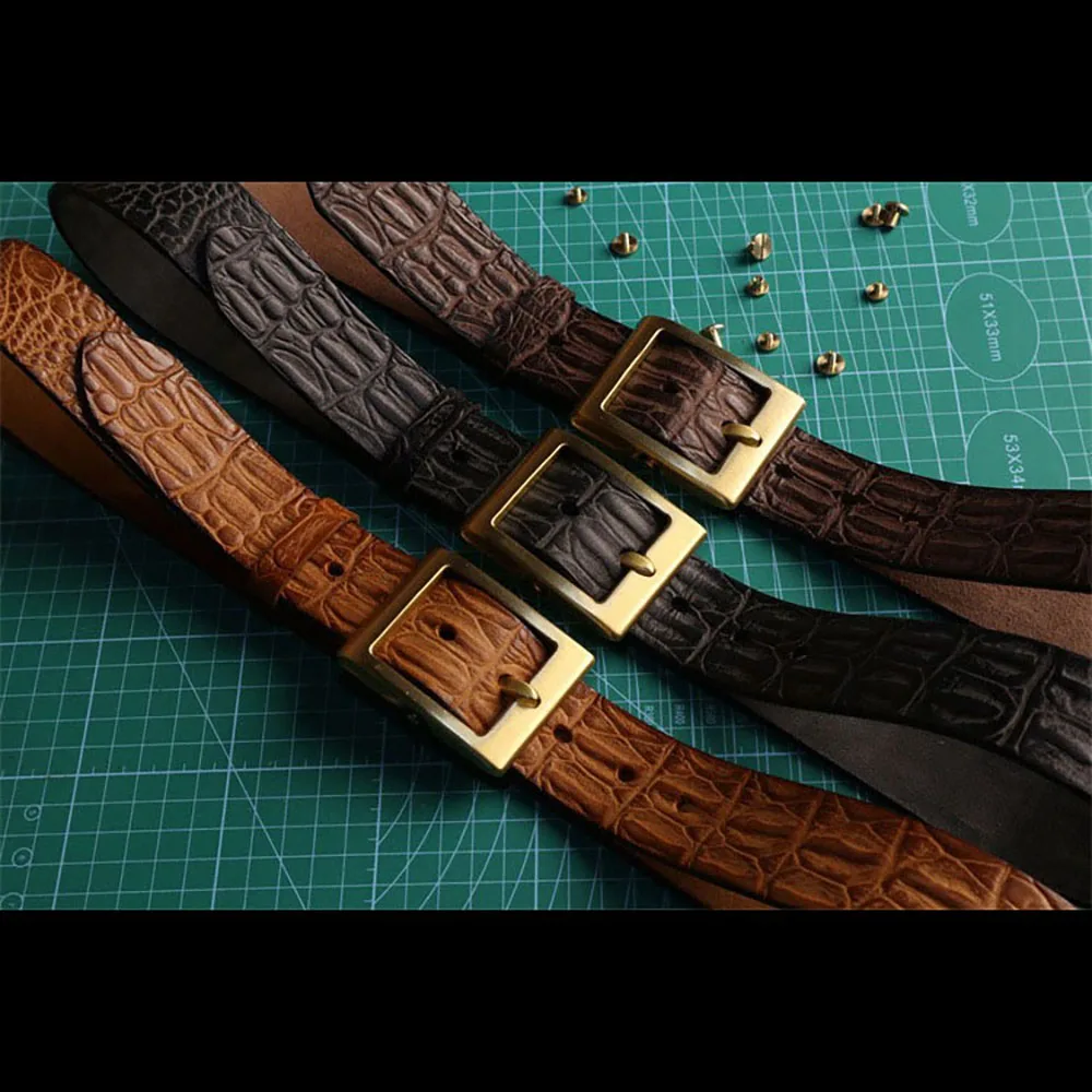 

Luxury Genuine Leather Belt for Business Men with Solid Brass Buckle and Embossed Crocodile Pattern Cowhide Belt 3.8cm Width