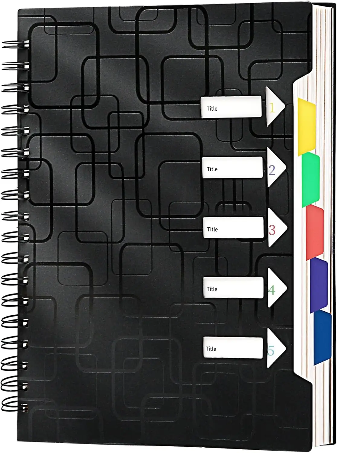 

5 Subject Notebook 240 Pages Spiral College Ruled with Dividers Tabs A5 Small for Work School Office Note Taking, 5x7, Black