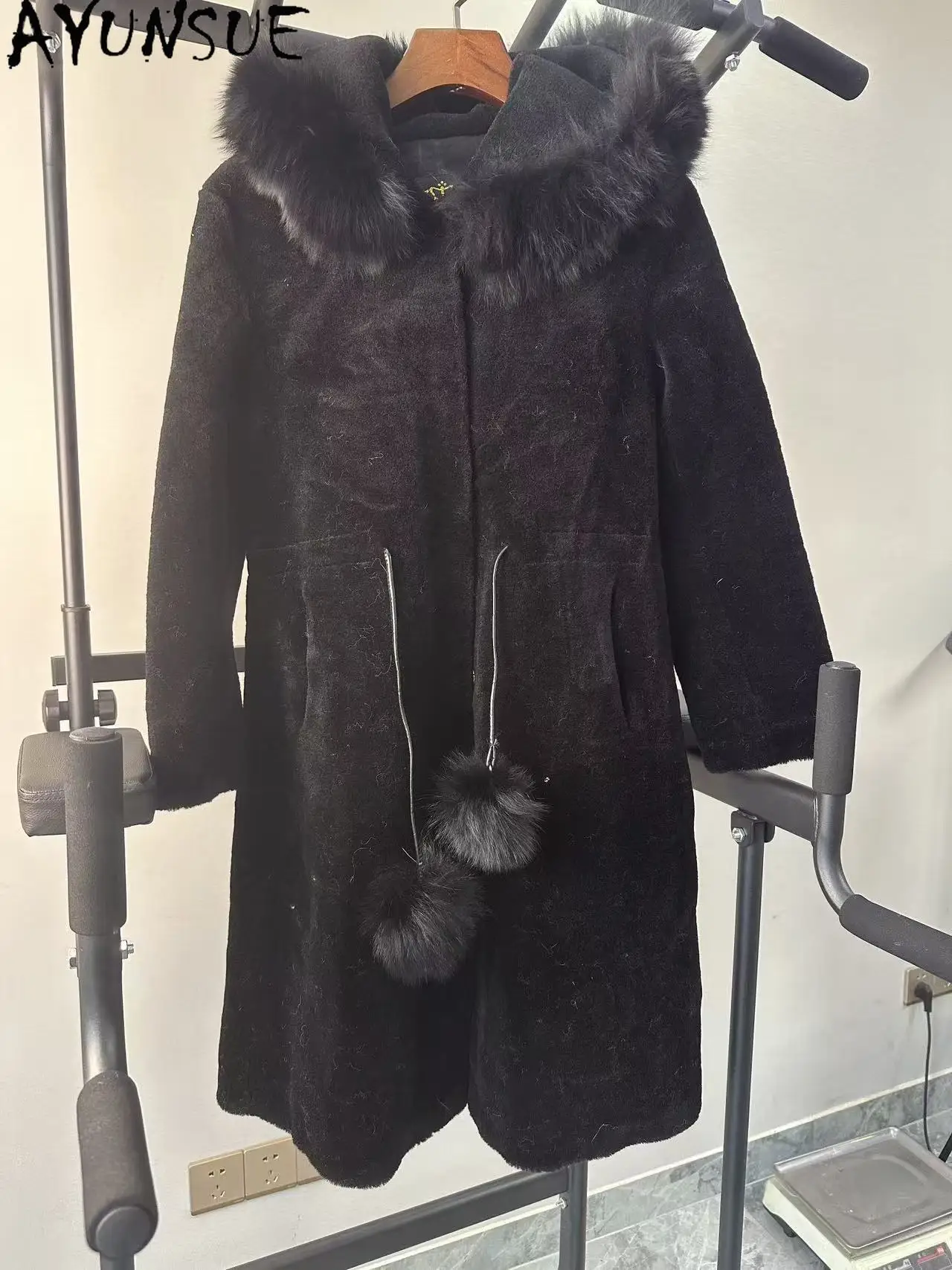 سترة من الصوف الحقيقي من AYUNSUE ملابس شتوية للرجال بياقة من فرو الثعلب معاطف فريدة متوسطة الطول تعزز عيوب صغيرة لا استرداد ولا تبادل #1