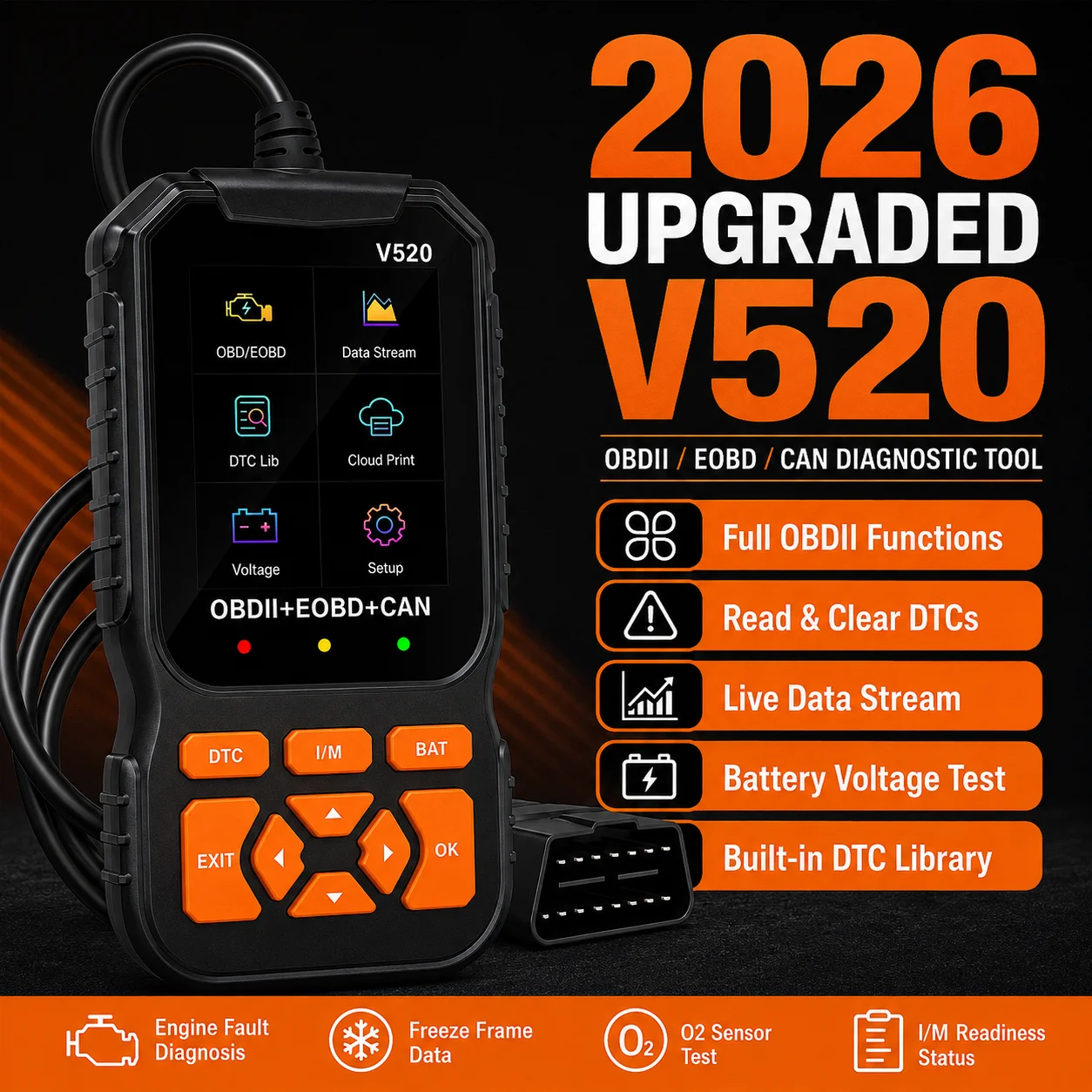 Car Diagnostic Tool Full System - เครื่องมือวิเคราะห์รถยนต์ OBD2 รุ่นใหม่ V520 รองรับ 8