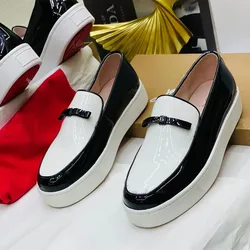 Men Vulcanized Shoes Black White  Slip-On Loafers Patent Leather  for Men Casual Shoes Chaussures Pour Hommes