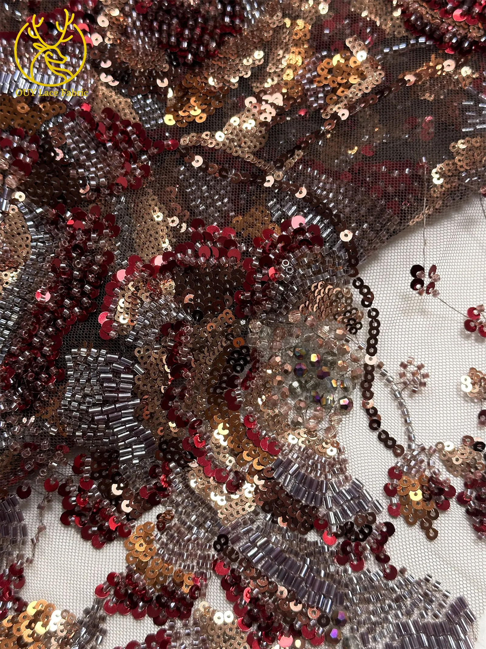 Luxuriöser französisch hergestellter schwerer Perlen-Spitzenstoff 2026 Hochwertiger afrikanischer nigerianischer Pailletten-Spitzenstoff für Hochzeitskleider und Partykleider – Detail 17