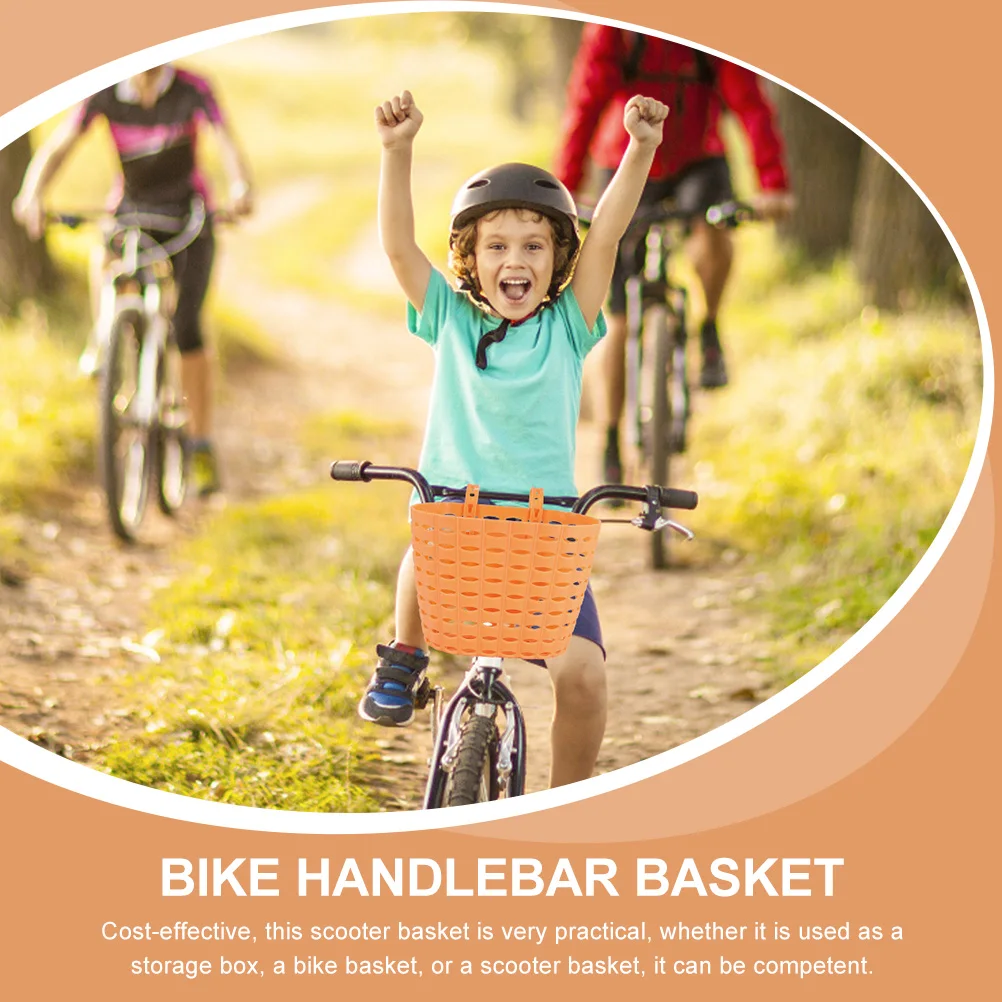 

1Set Scooter Basket Orange High-Grade Plastic Woven Look Bike Handlebar Compatible Cute Design for Kids Bikes Decor