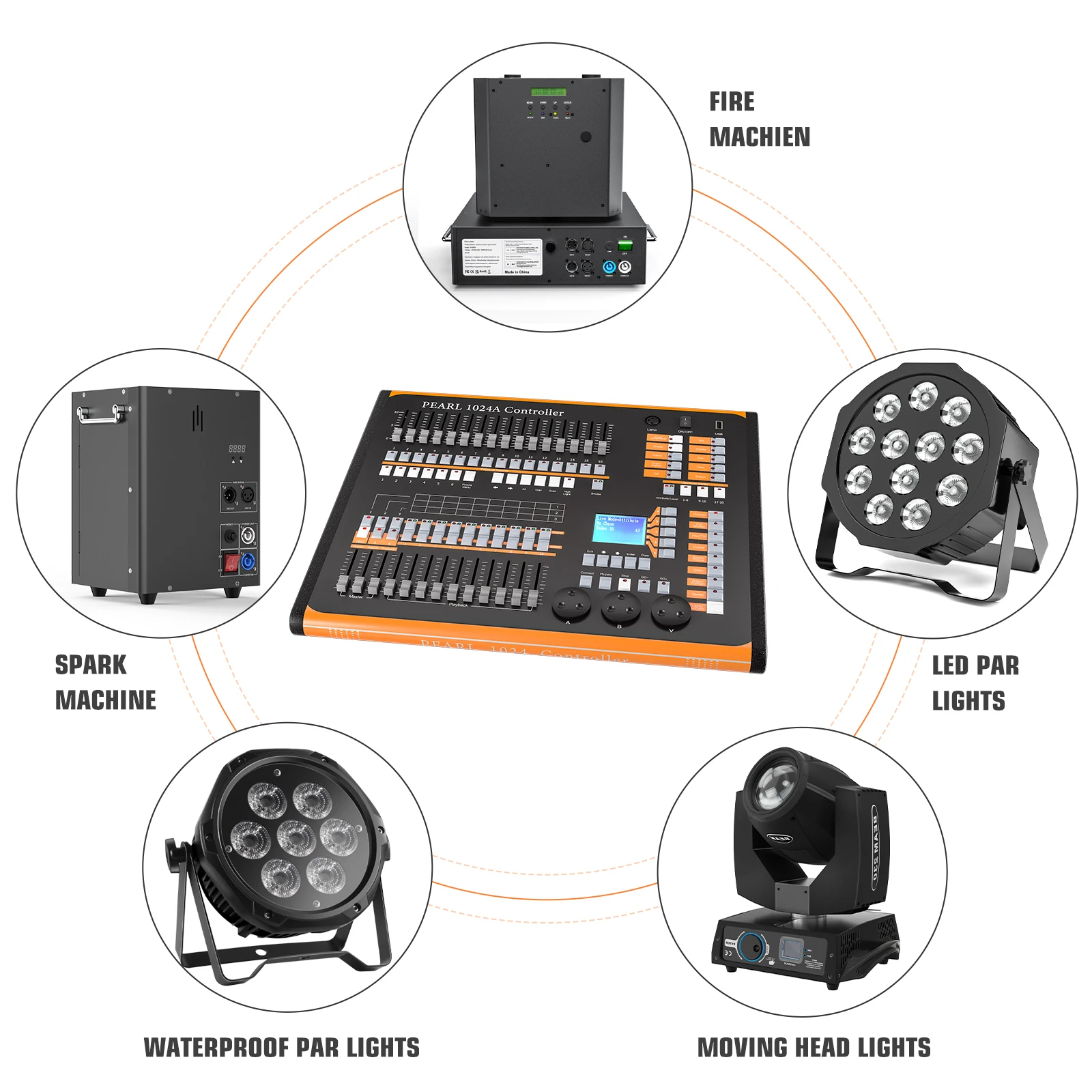 1024 Channel Grand Console DMX and MIDI Operator Light Controller HOLDLAMP for Live Concerts KTV DJs Clubs Black + Orange