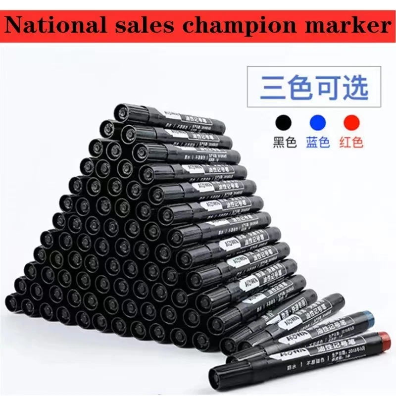 100Pcs/Set Permanent Marker Pen Fine Point Waterproof Ink Thin Nib Crude Nib Black Blue Red Ink 1.5mm Fine Color Marker Pens