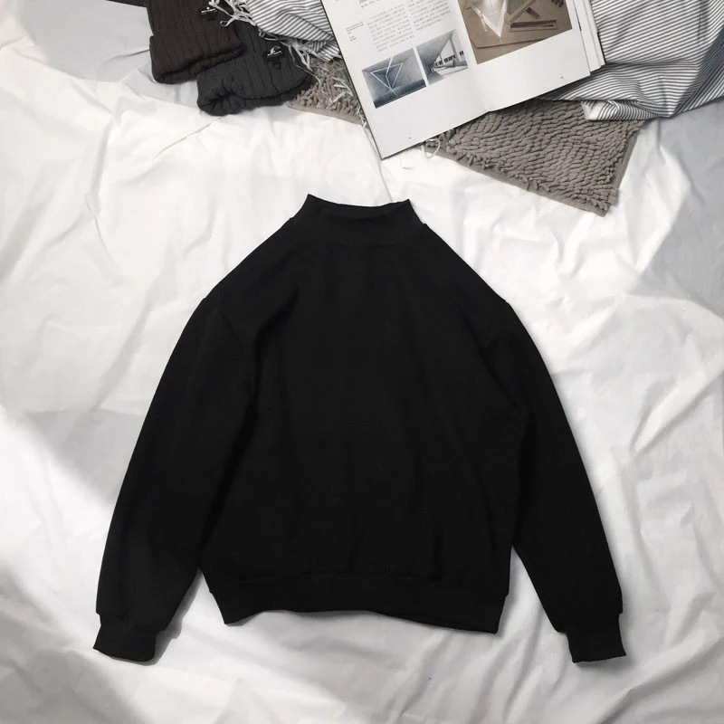 

Men's Spring Autumn Loose Fit Cotton Sweatshirt Half High Collar Thin Versatile High Collar Top Comfortable Breathable Street...