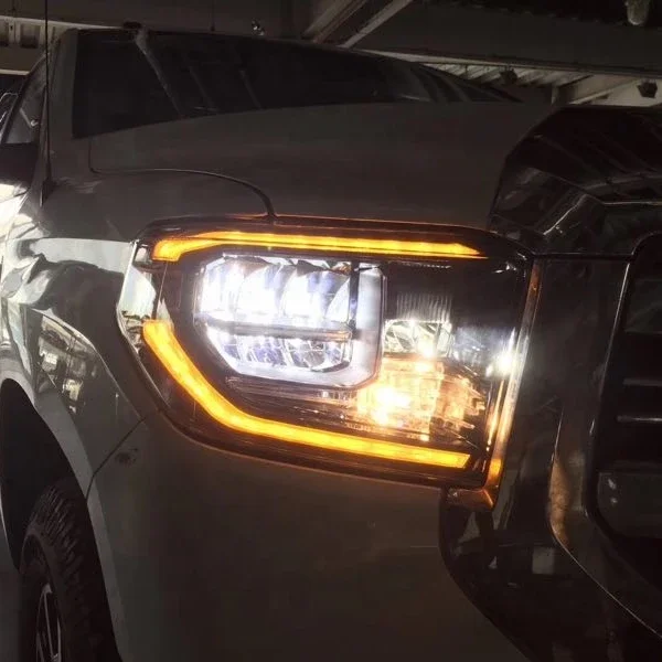 AIROW Full LED Head Lamp for Toyota Tundra 2014-up YZ Black Housing Turn signal with Sequential Indicator