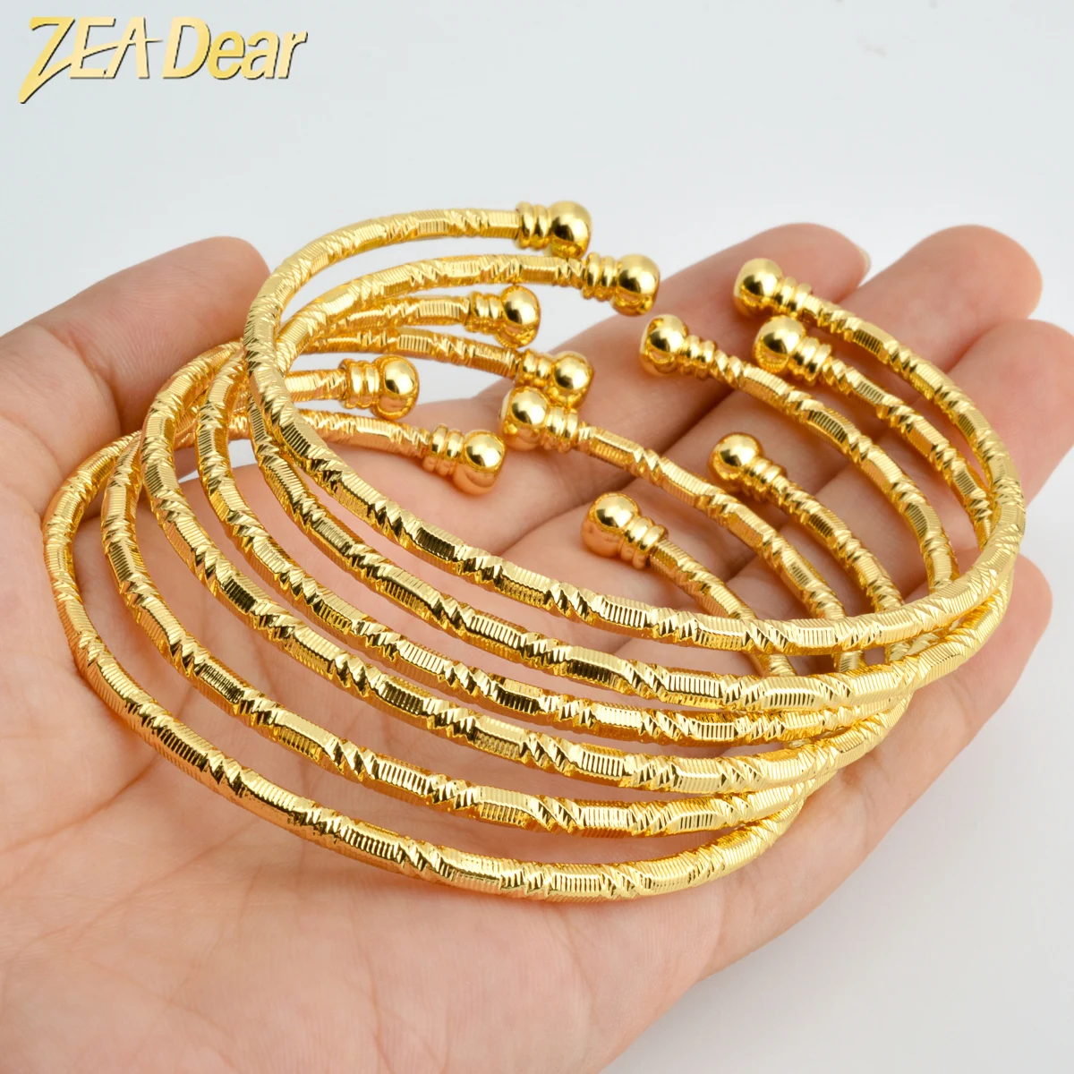 6Pcs/Set Dubai Bangles Set For Women Indian Africa Lady Jewelry Ethiopian Gold Color Cuff Bangles Wedding Bride Jewelry Gift