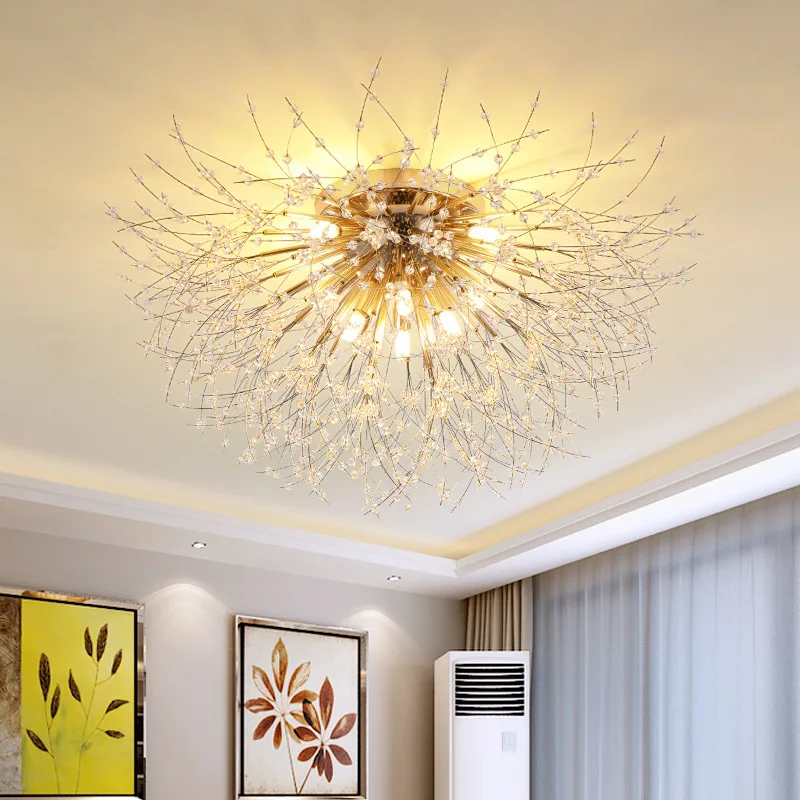 

Nordic modern minimalist dandelion crystal ceiling light, warm and romantic creative bedroom and dining room lighting fixtures,