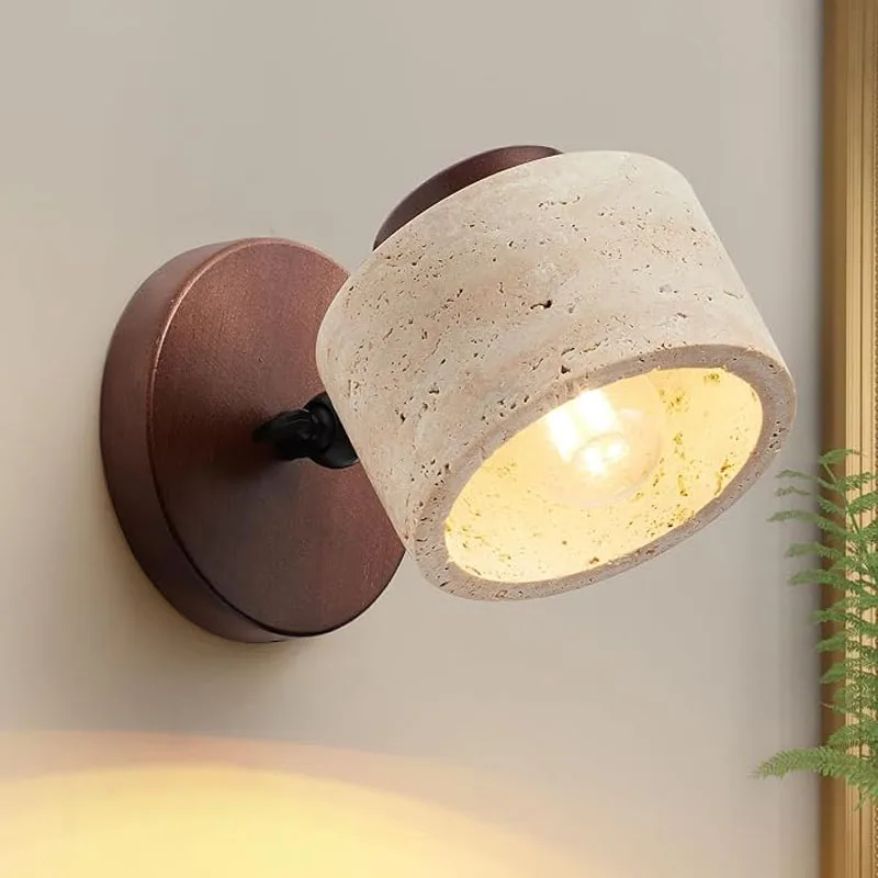 Retro Stone Wall Light Rotatable Spotlight Wabi-sabi Wall Lamp Hallway Corridor Bedroom Bedside Living Room Decor