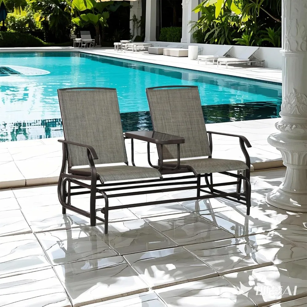 Two-Seater Weather-Resistant Outdoor Glider Bench with Patio Furniture and Coffee Table