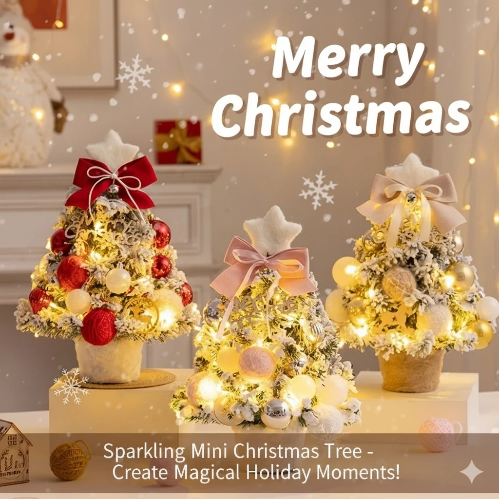 

DIY Christmas Tree Mini Desktop PVC Christmas Tree With Lights Flocked Decoration Holiday Table Festive Xmas Tree Ornament New