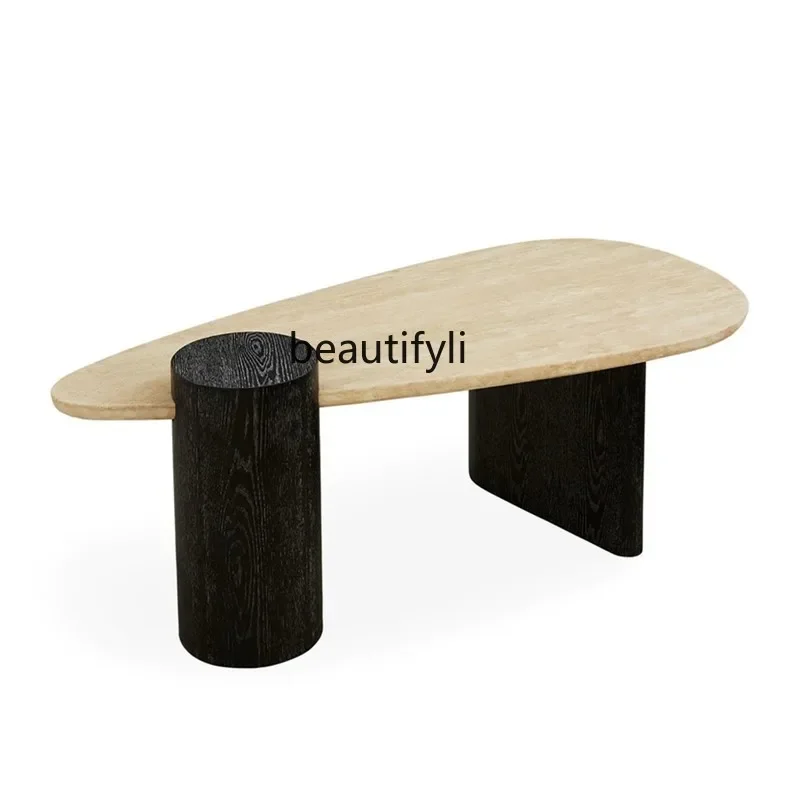 

Nordic retro solid wood coffee table living room home creative marble tea table0420