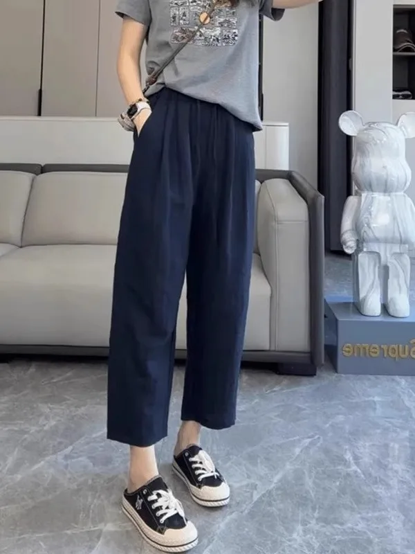 

High Waist Wide Leg Pants Loose Fit Lightweight Cotton Linen Straight Cut Summer Casual Trousers for plus Size Women