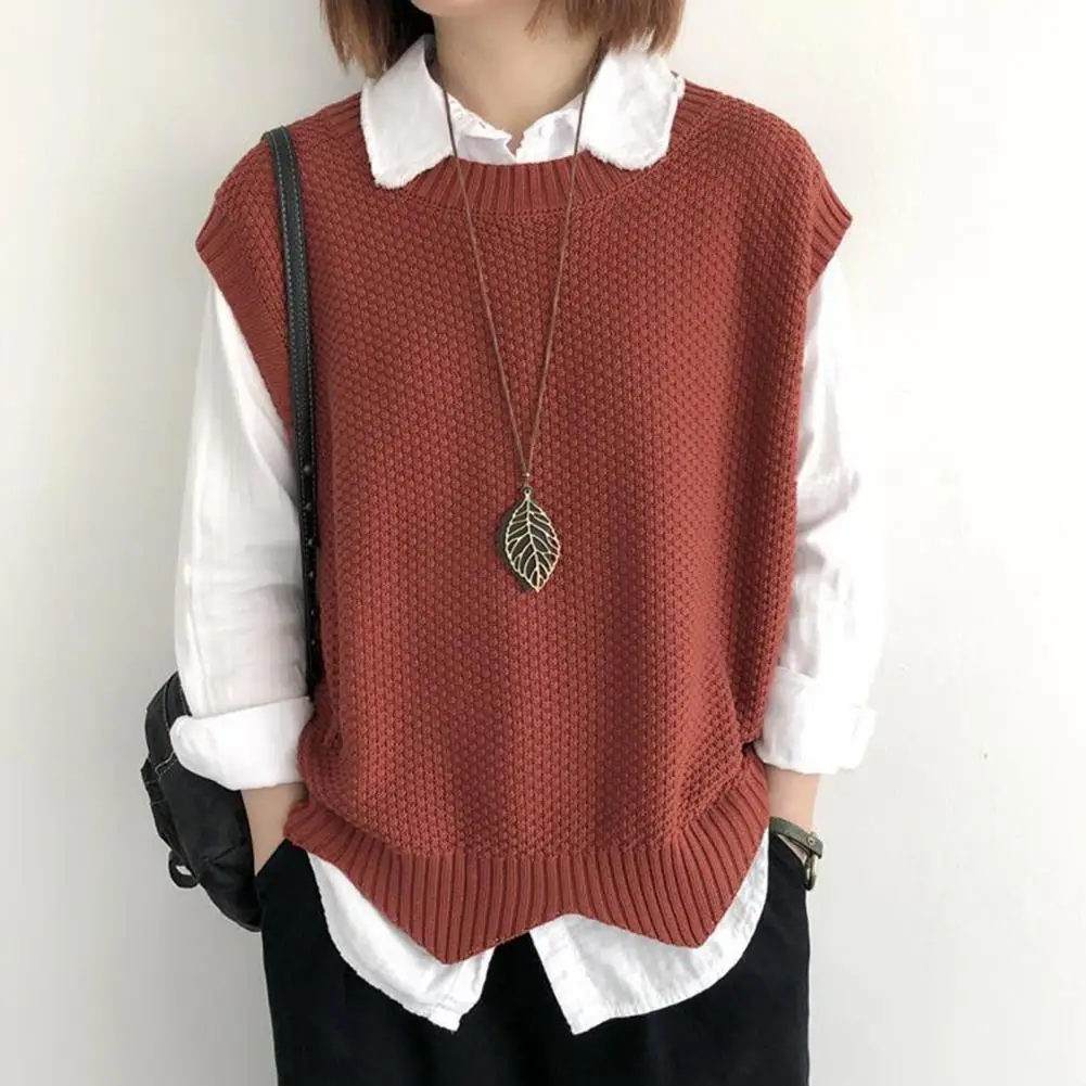 Women Knitted Vest Stylish Women's Knitted Vest with Wavy Hem Soft Warm Sleeveless Waistcoat for Autumn Winter Casual for Ladies