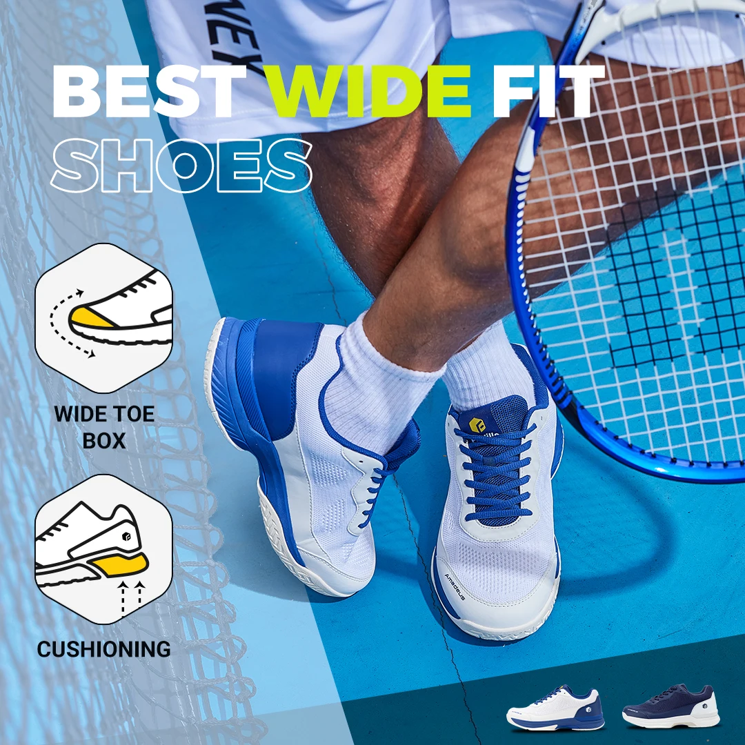 FitVille Wide Width Men's Tennis Shoes Professional Training Sneakers Breathable Non-Slip For Racquet Sport Arch Support