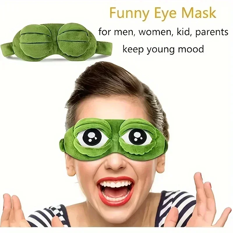 Masque de sommeil 3D Sad Frog pour hommes et femmes, bandeau pour les yeux portable, couverture naturelle pour le sommeil, patch pour les yeux d'ombre, bandeau pour les yeux de voyage doux