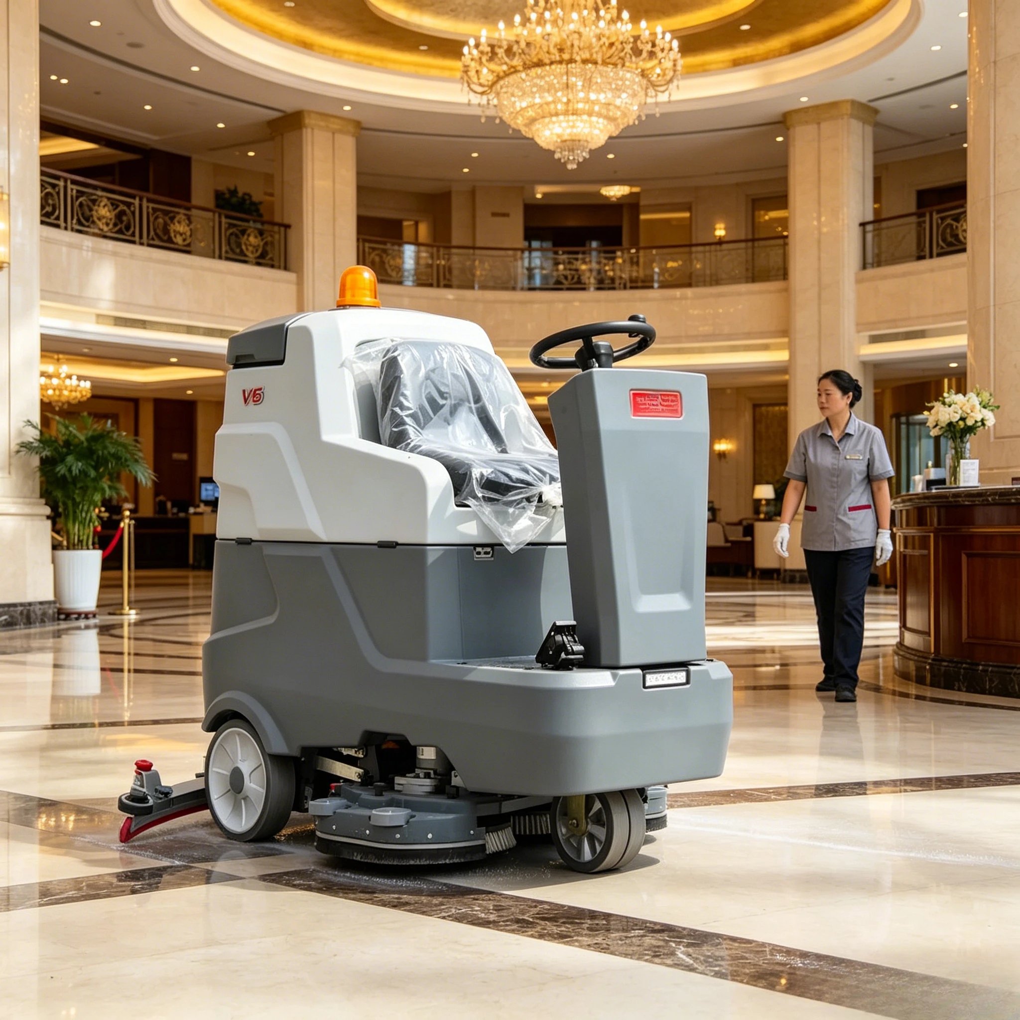 

Commercial Battery-Powered Ride-on Floor Scrubber Electric New Drive Washing Machine Double Disc Cleaning Burnishing