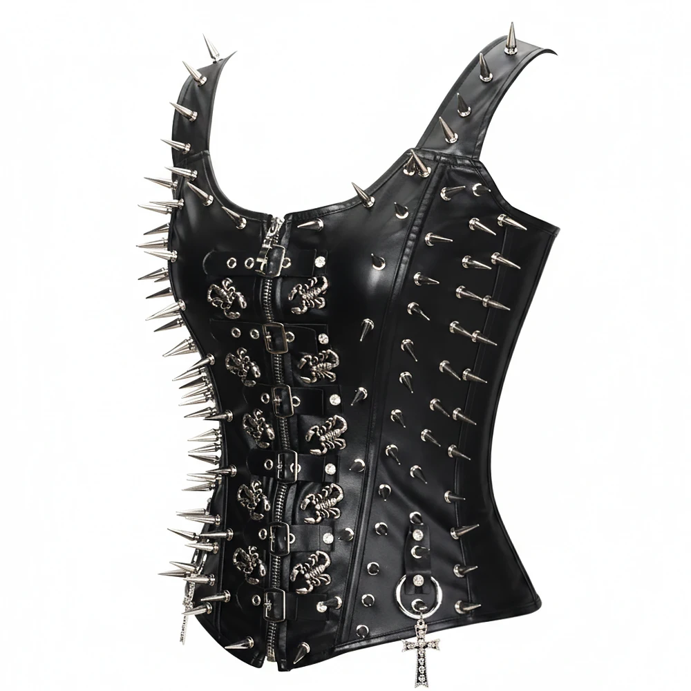 Women's Y2K Emo Clothing Grunge Goth Cross Tanks Top with Spikes Studded Scorpion Punk Rock Design for Rave Festival Shirt Teens