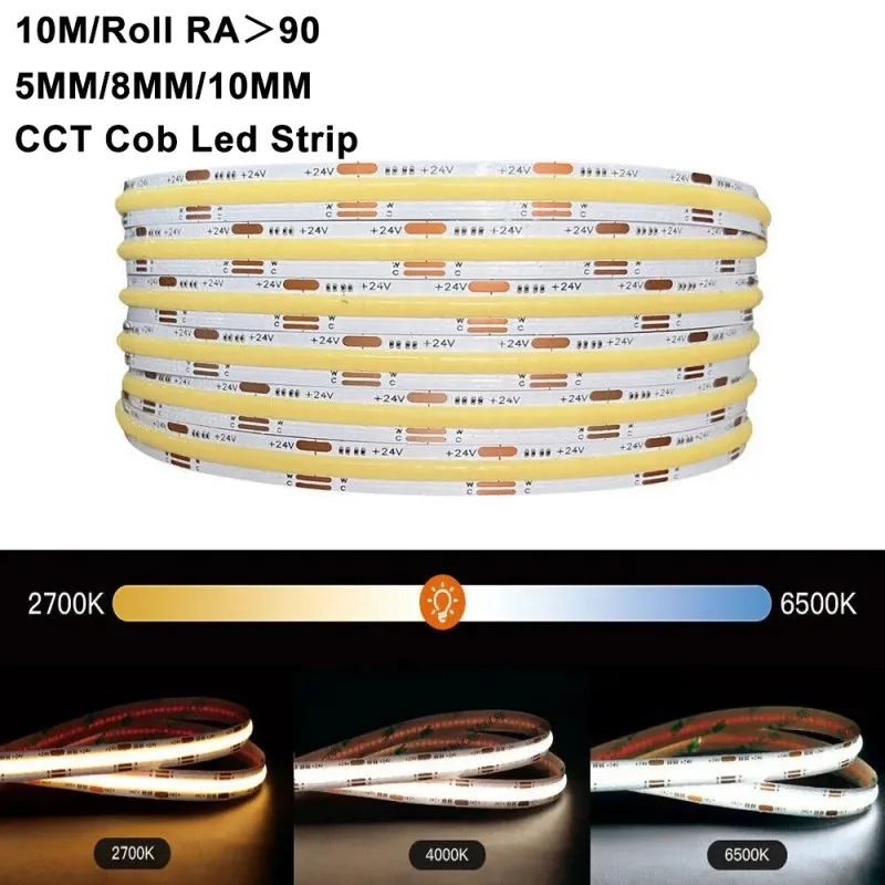 

10m/roll Diy Indoor Atmosphere Cob Led Light Strip 5V 12V 24V CCT Tv Backlight Light Strip