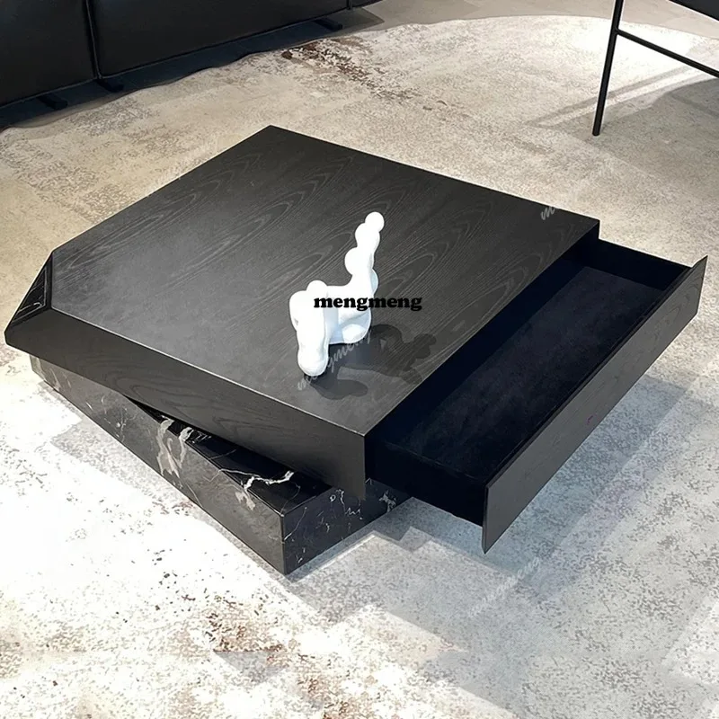 Drawers Floor Coffee Table Luxury Unique Marble Rotating Stacking Rock Tables Square Natural Italian Mesa De Centro Furniture
