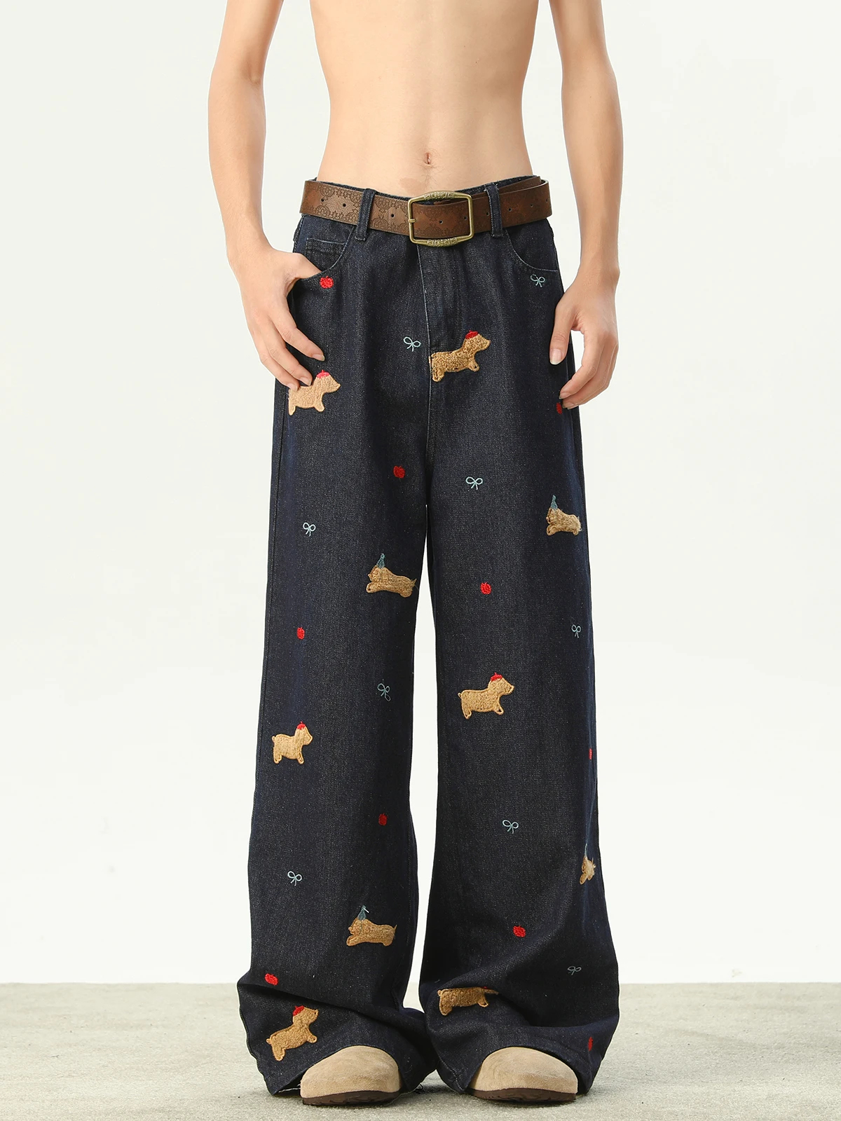 

Утолщенные джинсы прямого кроя с вышивкой для мужчин, весна-осень, новый стиль, американский уличный стиль, свободные джинсы