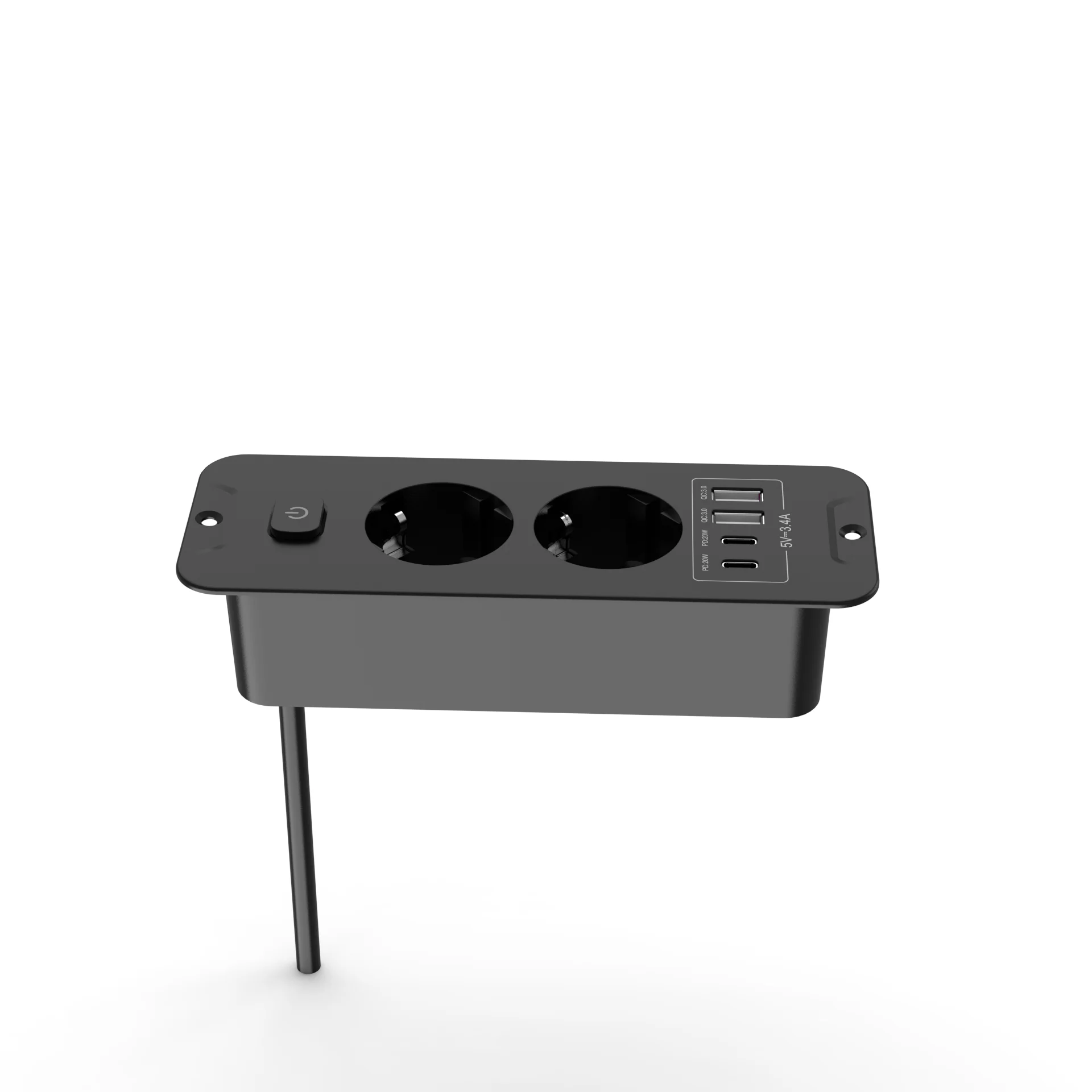 EU tafelblad verzonken stopcontact met 2 USB A 2 Type C PD20W snel opladen, ingebouwd stopcontact Desktop verborgen stopcontact met 2M kabel