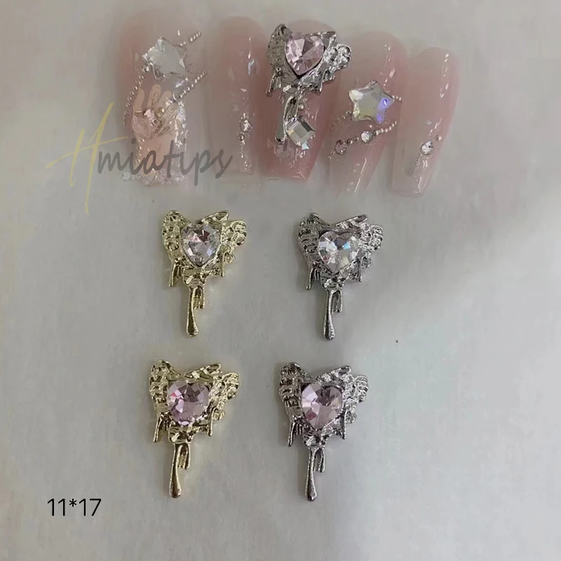 10pcs cuore Nail Charms strass Charms 3D metallo Nail Gems gioielli Crystal Punk Heart accessori per Manicure