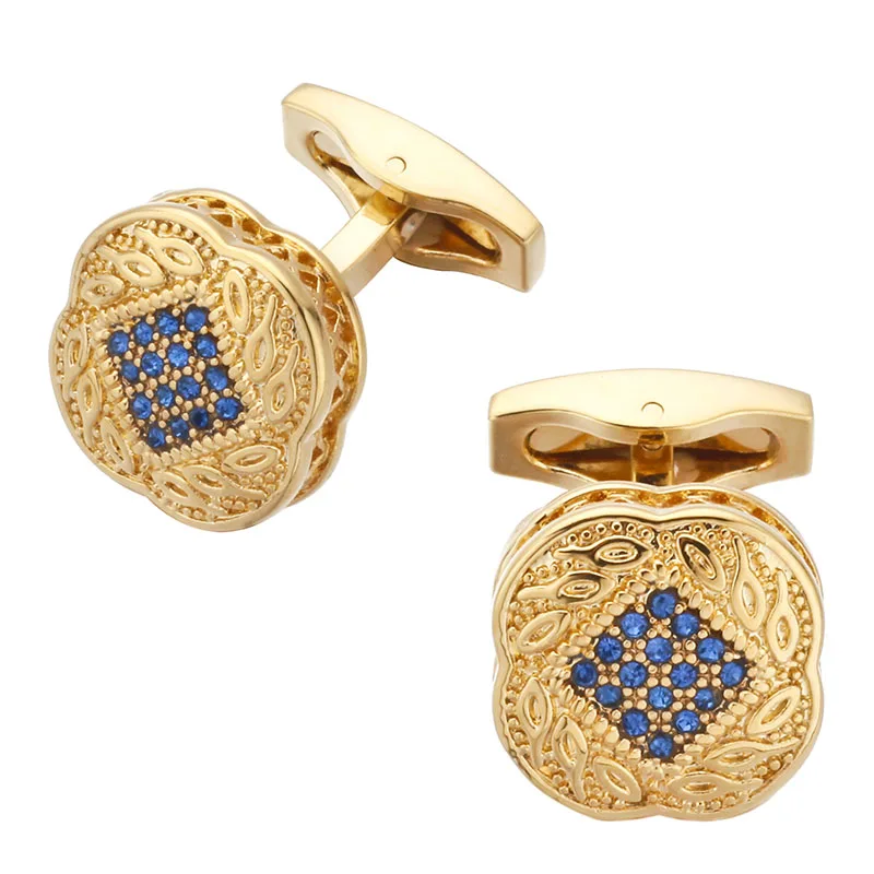 High Quality Men\'s Shirt Cufflinks New Fashion Silvery Gold Color Crystal Metal Cufflinks for Men