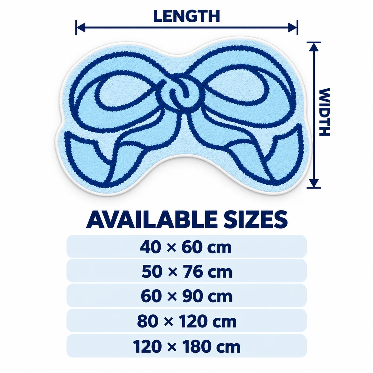 Blue Ribbon Bow Shaped Area Rug Cute Pastel Floor Mat Soft Flannel for Bedroom Dressing Room, Coquette Aesthetic Home Decor Gift