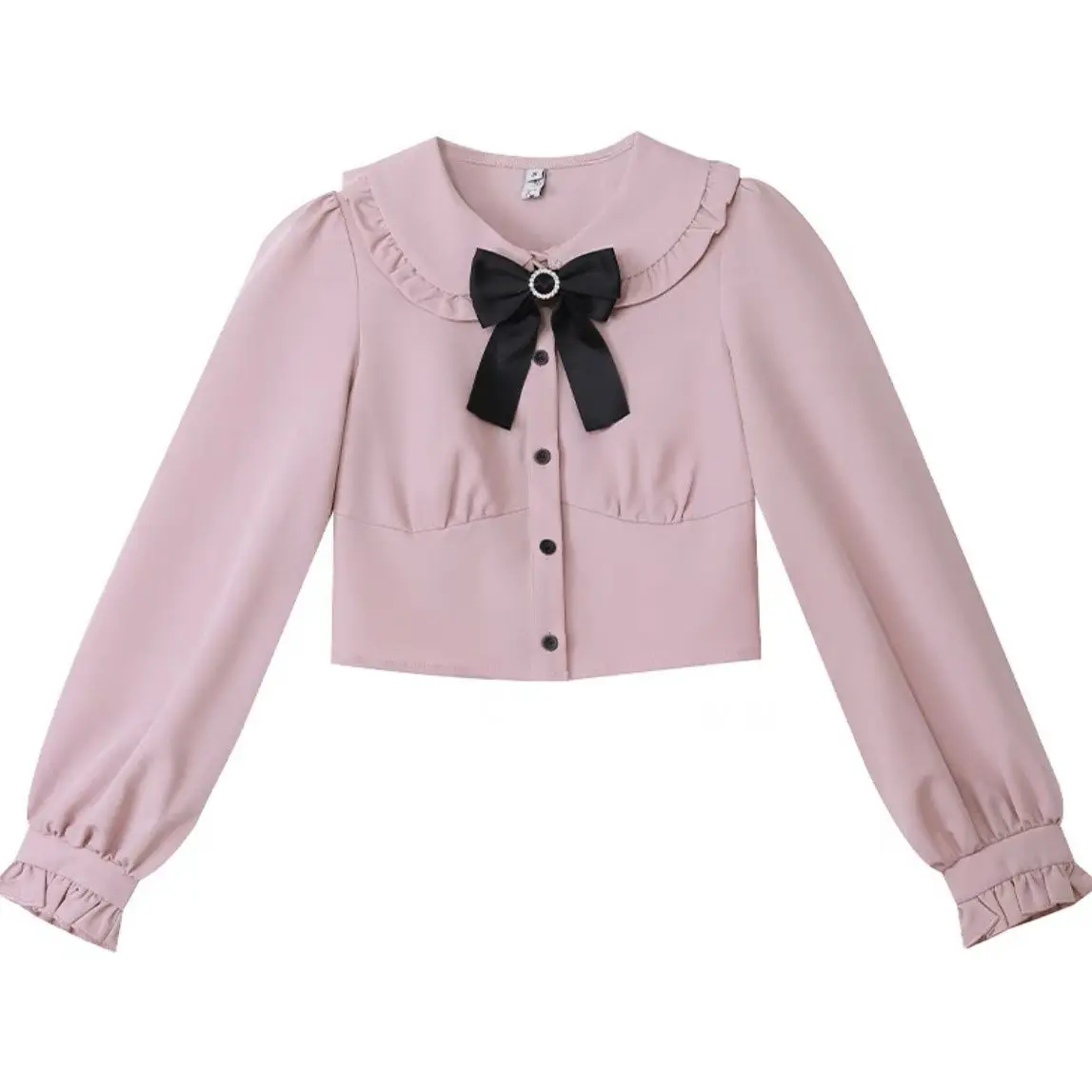 Dophee Original Japan Style Cute Bow Pink Long Sleeve Shirt Elegant Top Women Subculture Y2k High Waist Black Suspenders Skirt