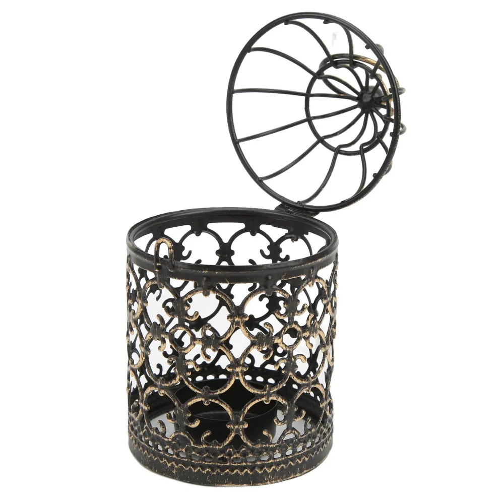 European Retro Iron Candle Holder Metal Brush Gold Vintage Candle Holder Decorative Centerpiece Hanging Birdcage Candle Holder