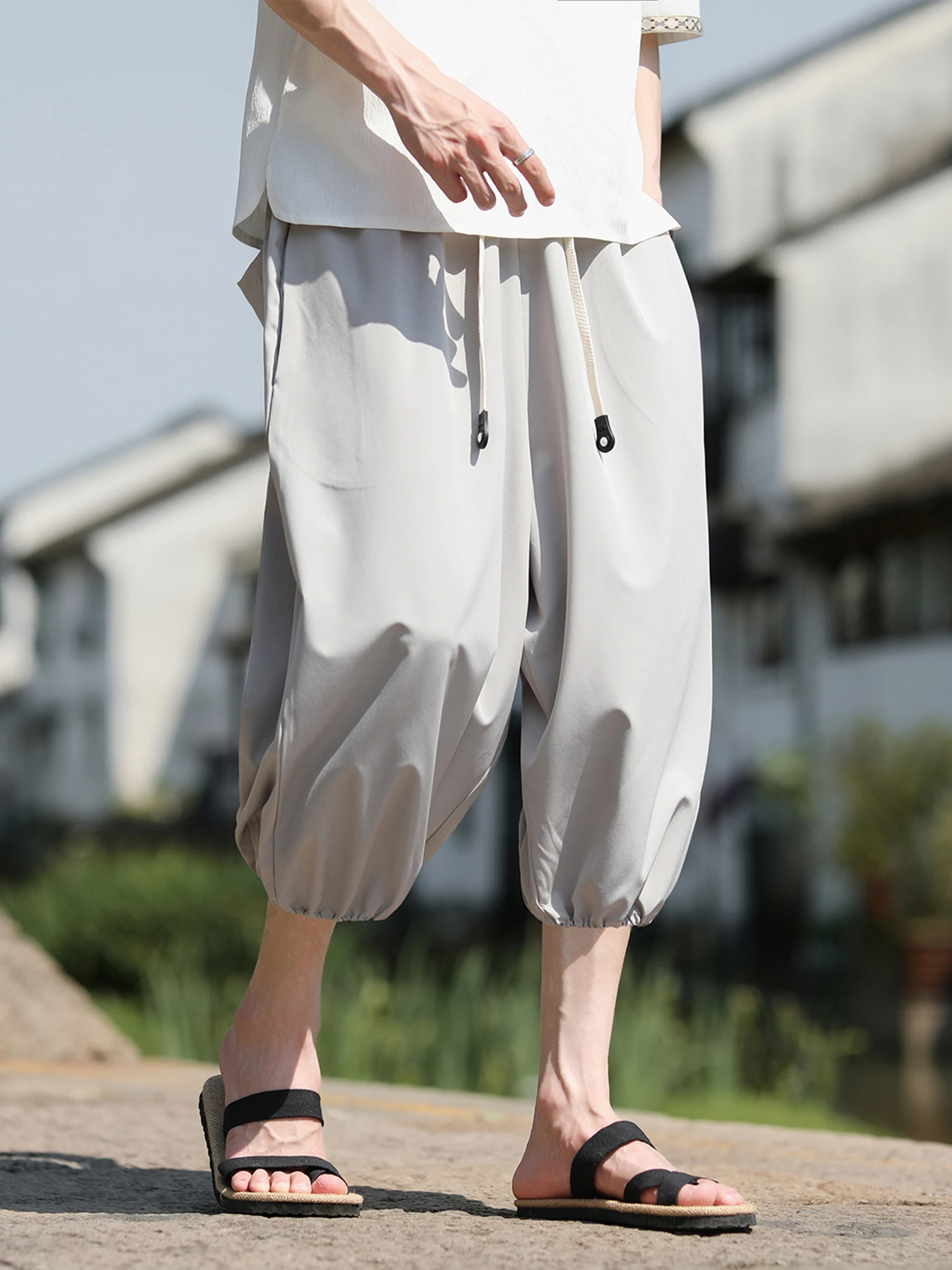 

Ice Silk Cool Feeling Harlan Pants Men's Summer Loose Fit Qui Dry Thin Sle Carrot Pants Casual Loose Waisand