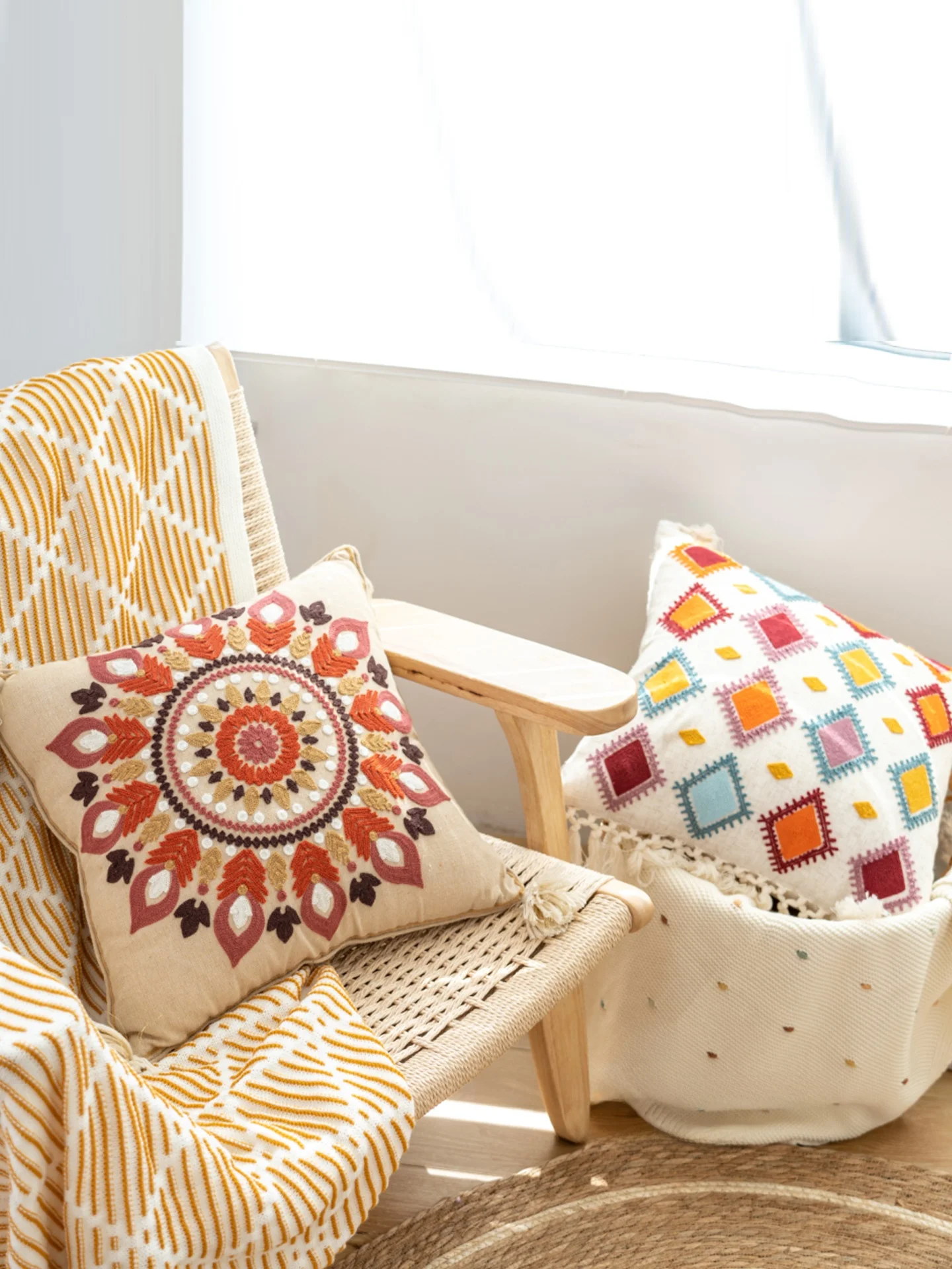 

Ethnic Sle Cotton Linen Pillowcase Living Room Sofa Barest Cuion Cover Home Decorative Pillow with Core Imported